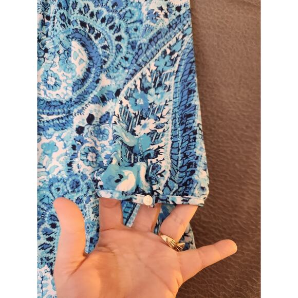 Talbots Blue White Paisley V Neck Chiffon Long Sleeve Blouse Top Womens Size S - Picture 5 of 8